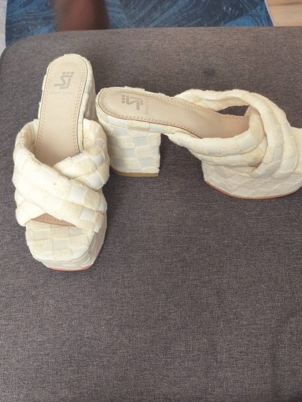 Braided Block Heel Mules in Cream - SJP